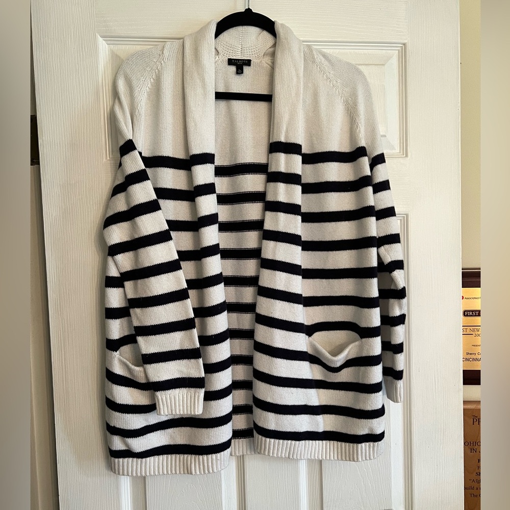 Talbots Sweater Blue and White Striped - Picture 2 of 4